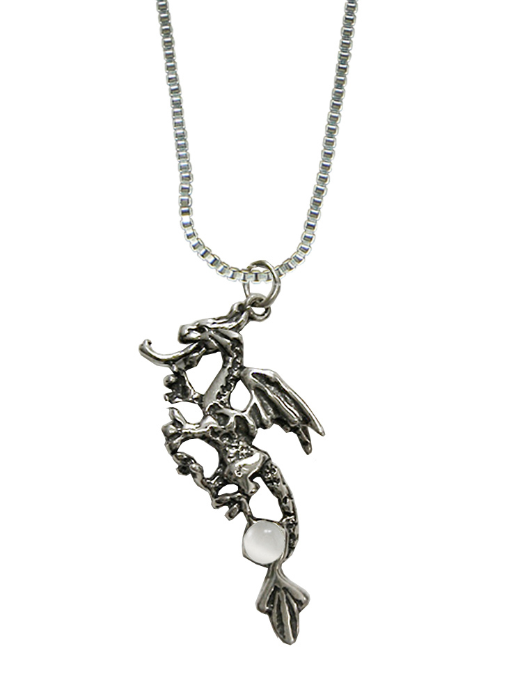 Sterling Silver Rampant Dragon Pendant With White Moonstone